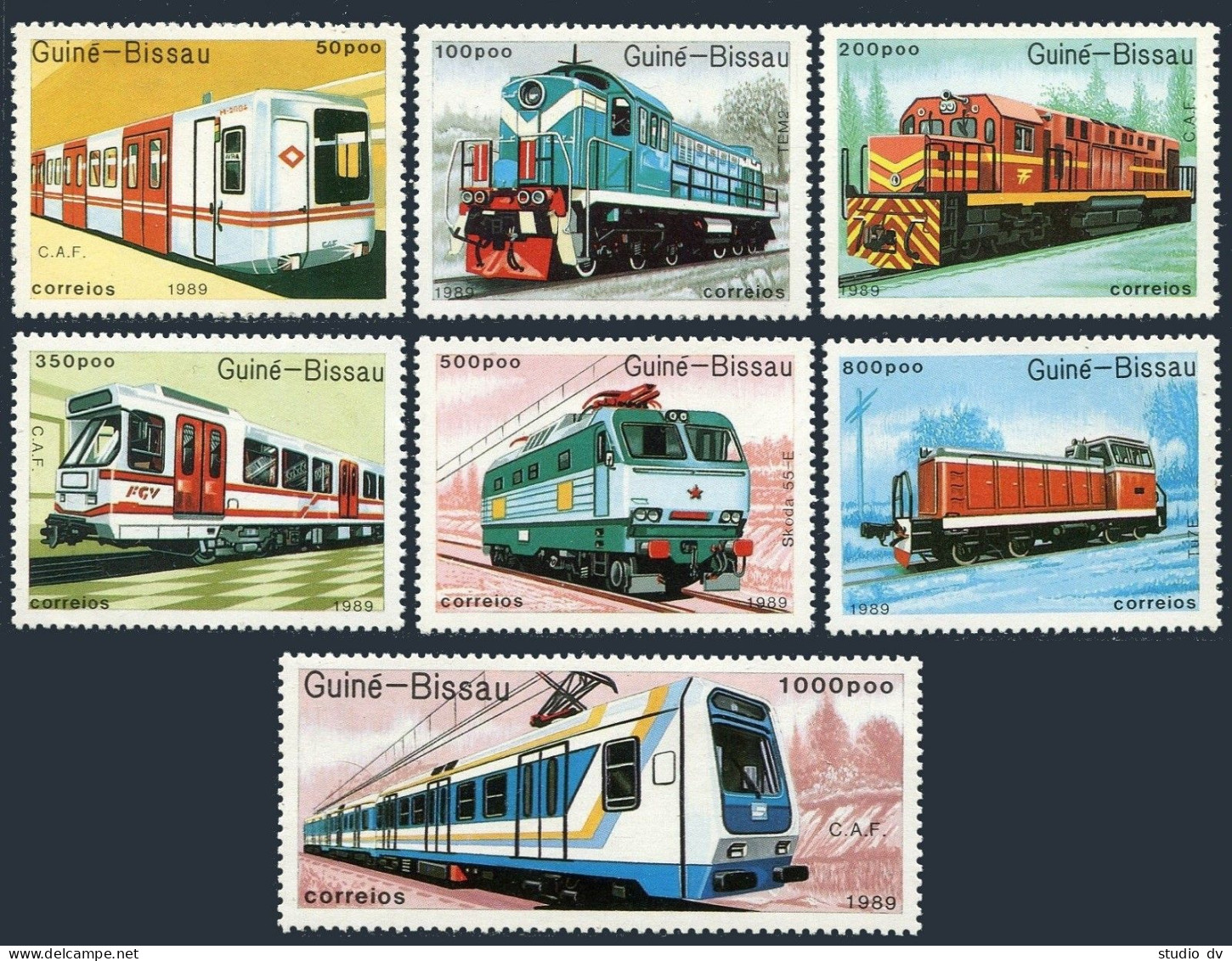 Guinea Bissau 795-801,802,MNH.Michel 1033-1039,Bl.276.Trains-89.Railroad Engines - Guinea-Bissau