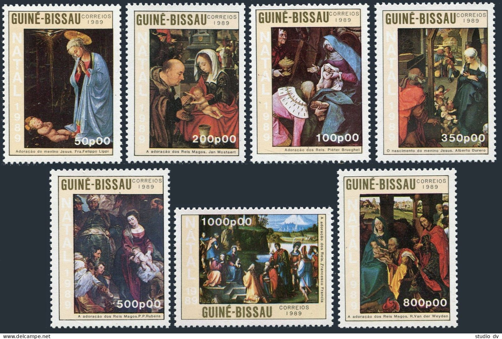 Guinea Bissau 865-871, MNH. Mi 1104-1110. Christmas, 1989. Durer,Rubens,Brueghel - Guinée-Bissau
