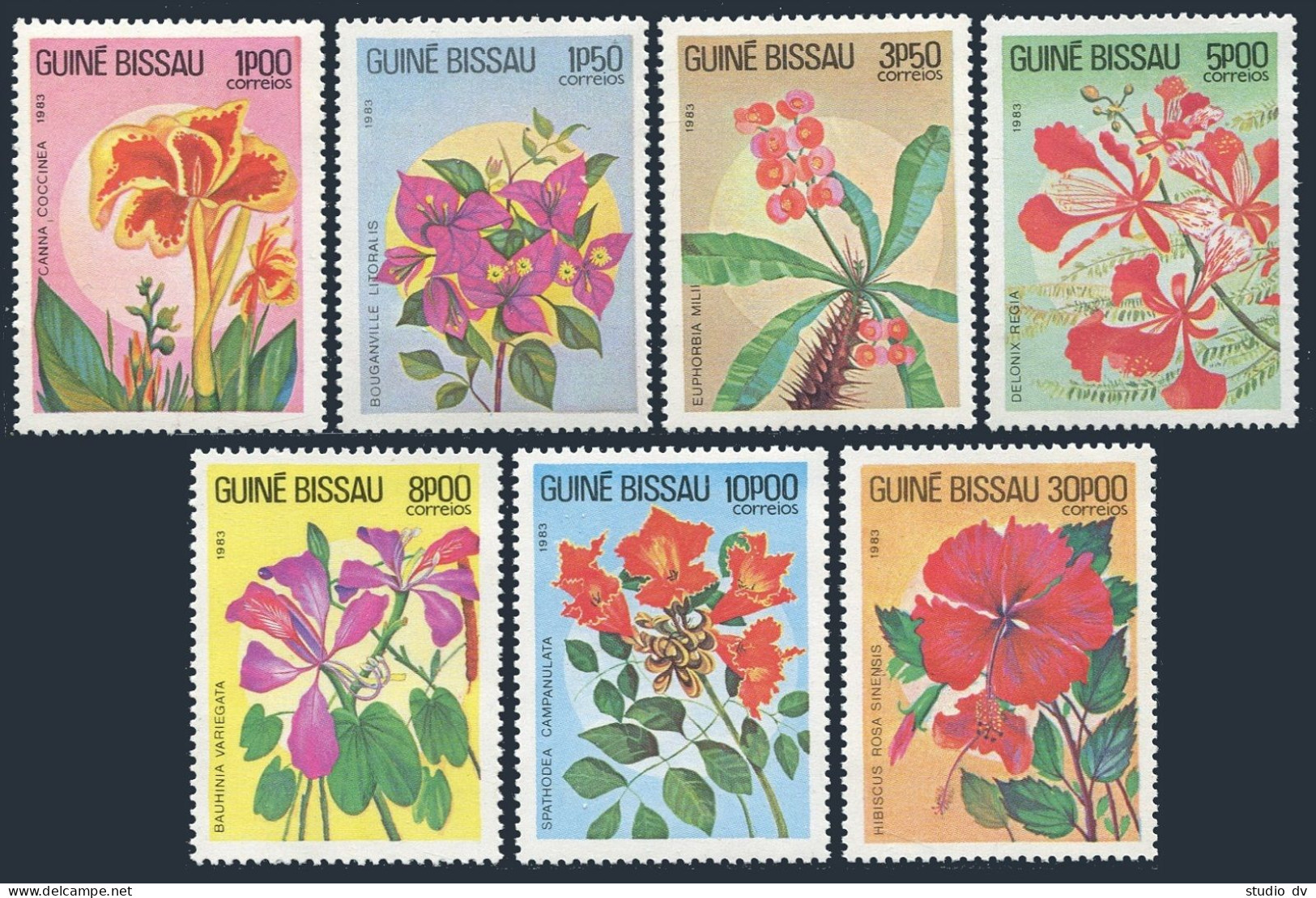 Guinea Bissau 517-523, MNH. Michel 724-730. Local Flowers, 1983. Canna, Roses. - Guinea-Bissau