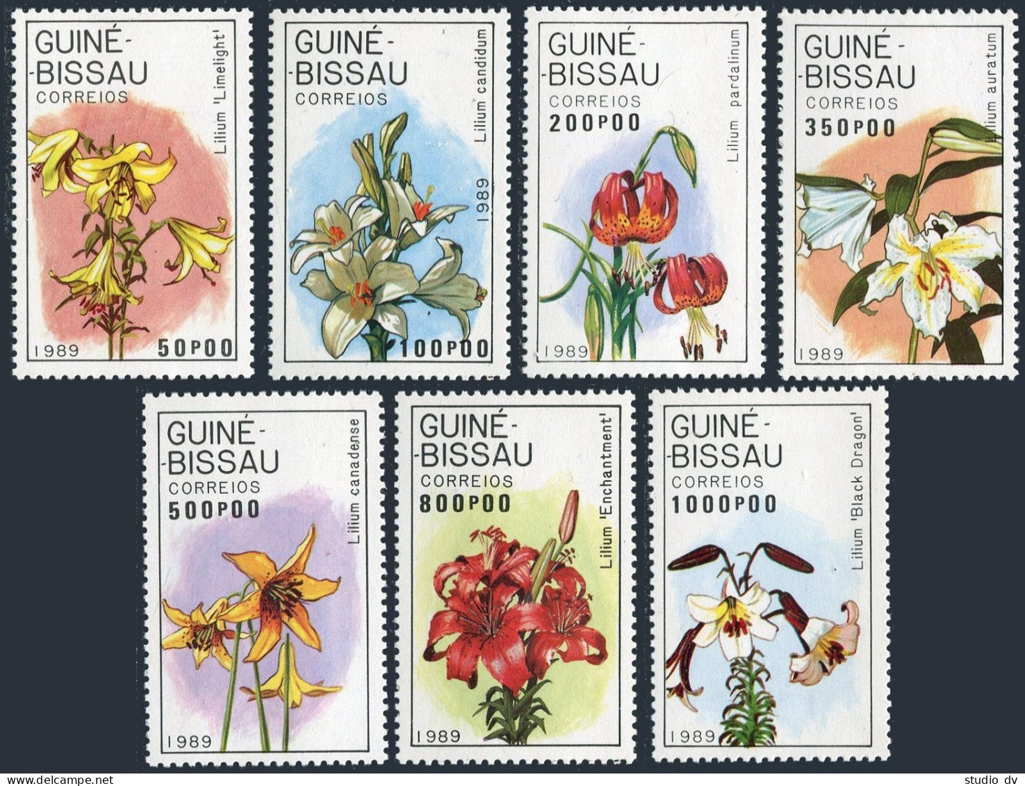 Guinea Bissau 787-793,794,MNH.Michel 1049-1055,Bl.278. Flowers 1989.Lilies. - Guinée-Bissau