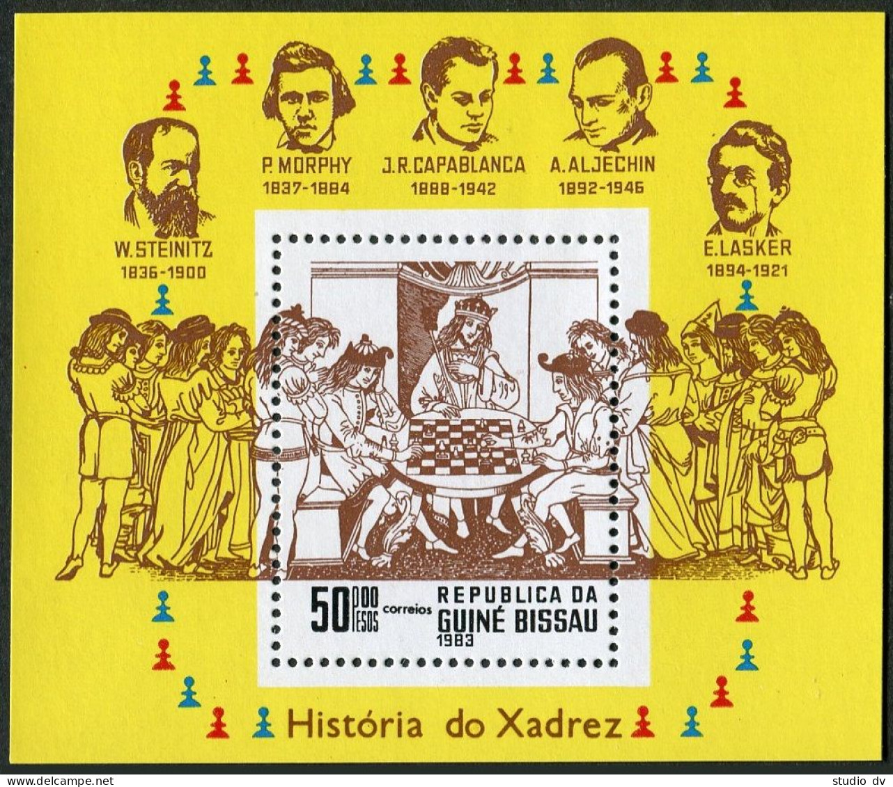 Guinea Bissau 473-479, 480, MNH. Michel 674-680, Bl.250. History Of Chess, 1983. - Guinée-Bissau