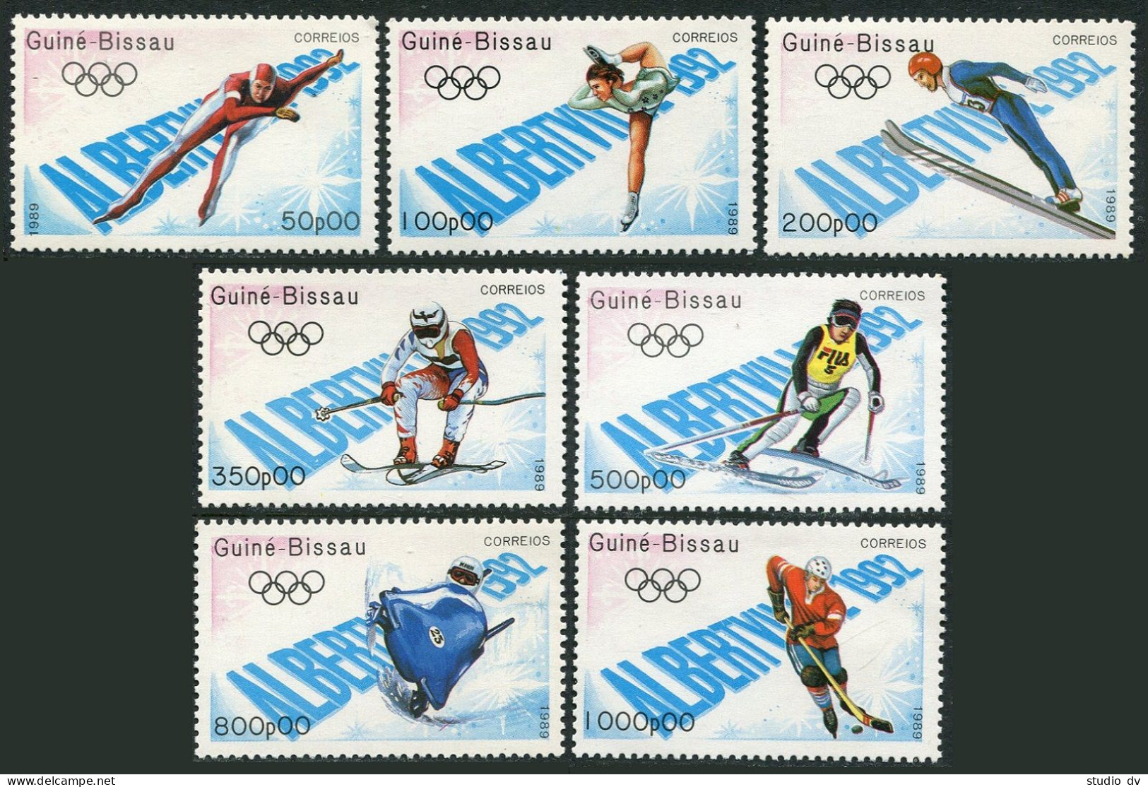 Guinea Bissau 772-778, 779, MNH. Olympics,Albertville-1992:Hockey,Speed Skating, - Guinée-Bissau
