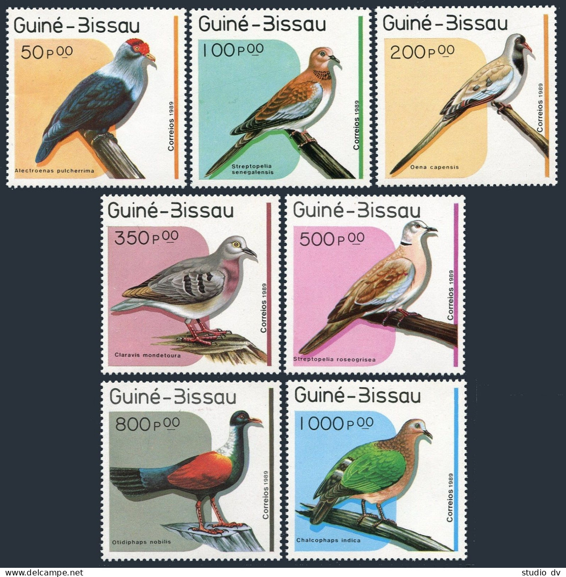 Guinea Bissau 811-817,818,MNH.Mi 1018-1024,Bl.275. 1989.Alectroenas Pukcherrima, - Guinée-Bissau