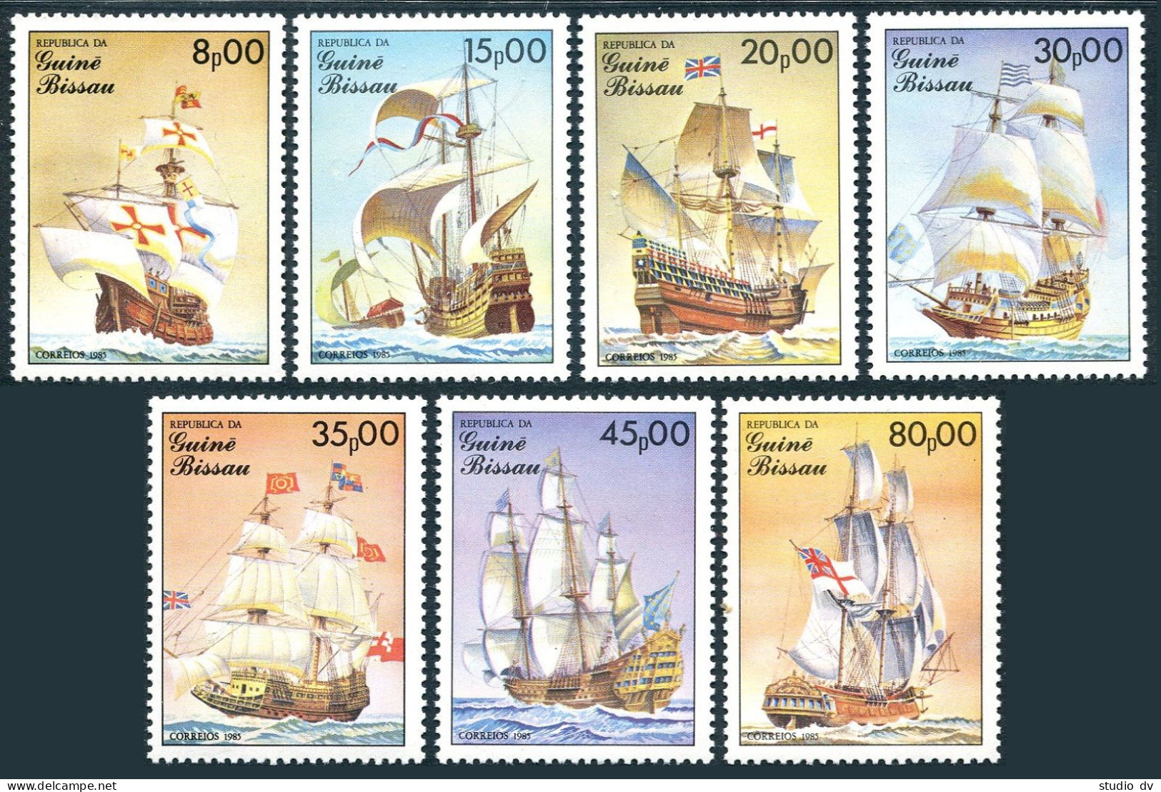 Guinea Bissau 663-669, MNH. Mi 872-878. Ships 1985. Santa Maria,Carack,Mayflower - Guinée-Bissau