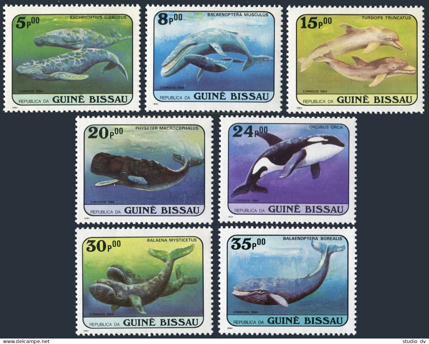 Guinea Bissau 597-603, MNH. Michel 804-810. Whales 1984. Eshrichtius Gibbosus, - Guinea-Bissau