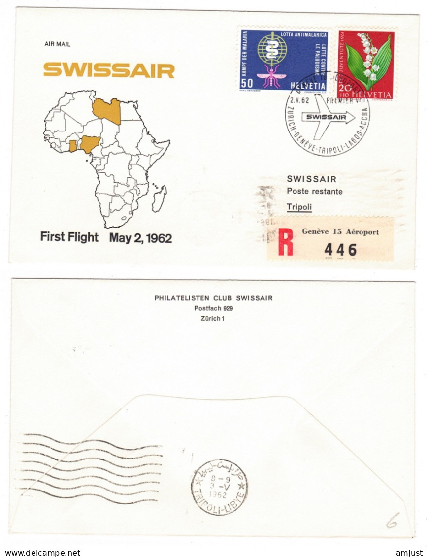 Suisse /Schweiz // Poste Aérienne // 1962 // Vol Zurich-Tripoli 2.5.1962  (RF62.14.a) - First Flight Covers