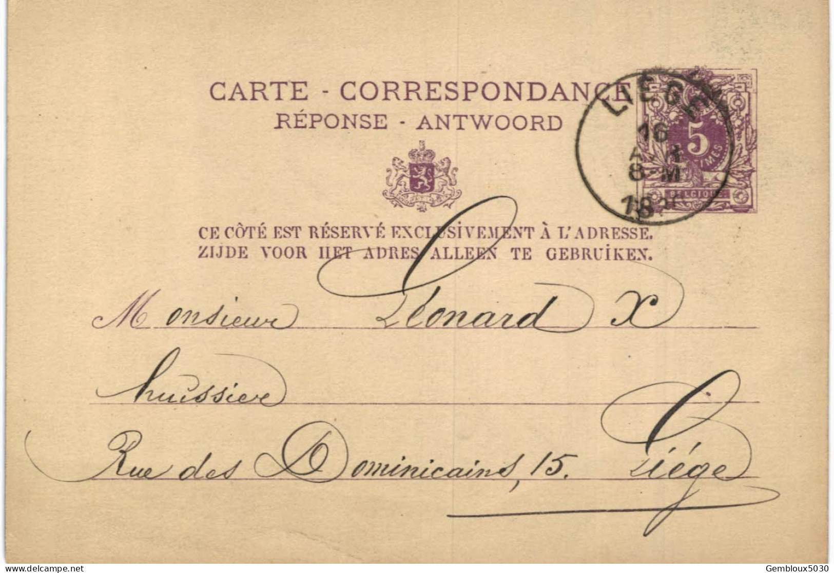 Carte-correspondance N° 28 écrite De Liège Vers Liège - Cartes-lettres