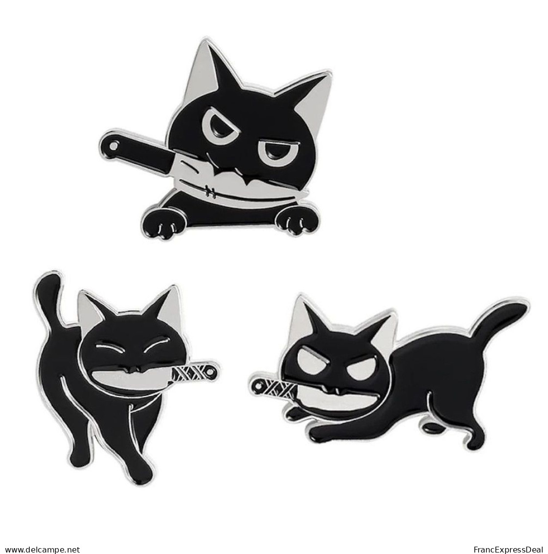 Lot De 3 Pin's NEUFS En Métal Pins - Chat Noir Avec Un Couteau Killer Cat - Animals