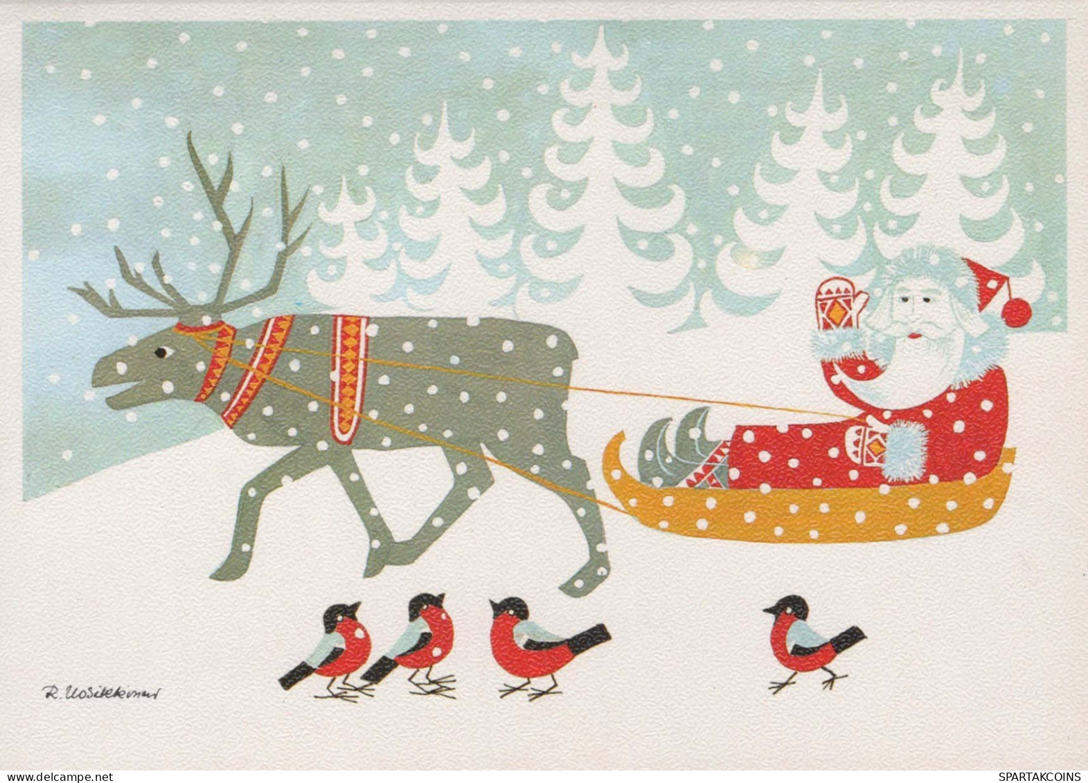 PÈRE NOËL Bonne Année Noël CERF Vintage Carte Postale CPSM #PBB218.FR - Santa Claus