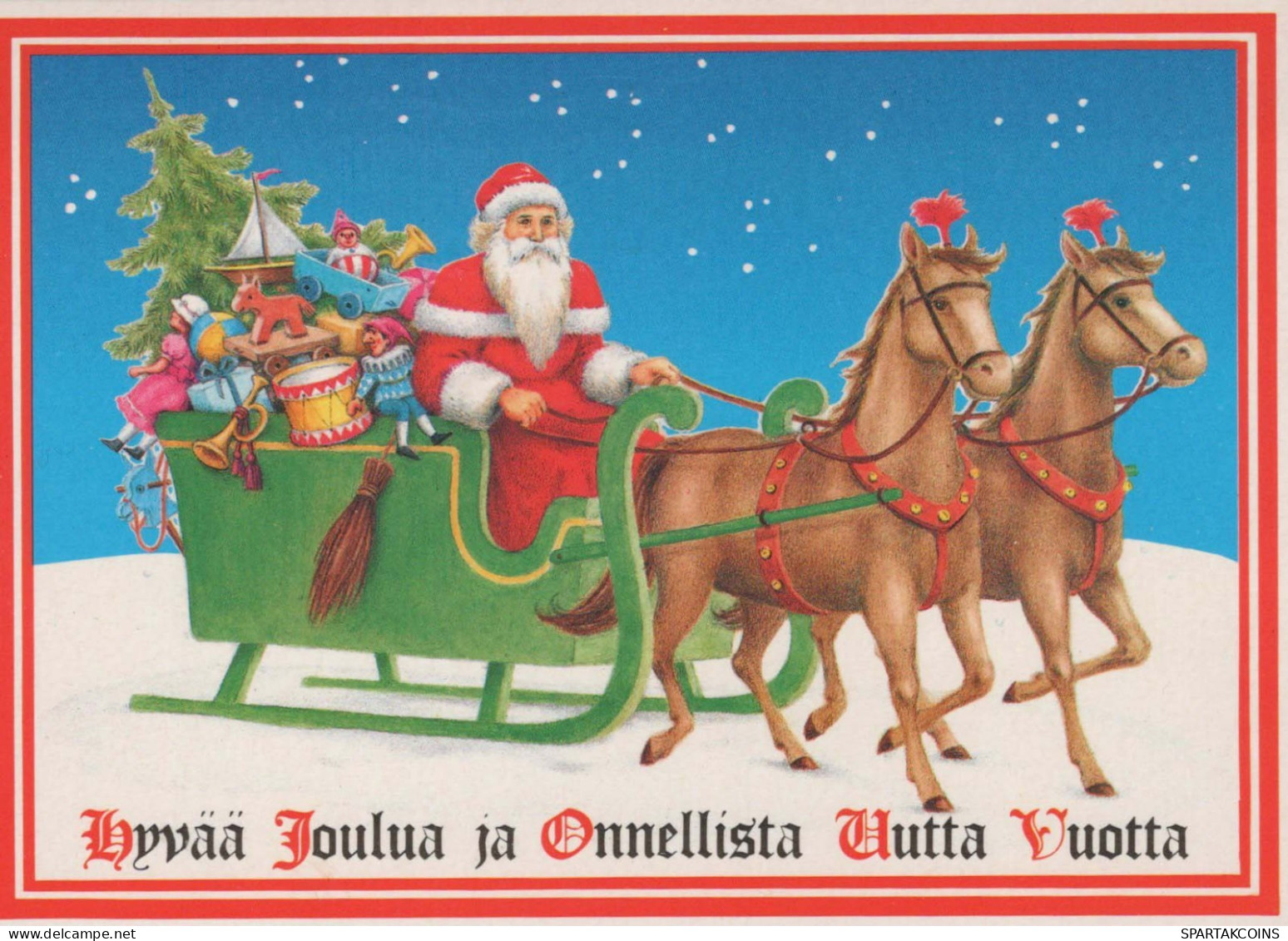 PÈRE NOËL Bonne Année Noël CHEVAL Vintage Carte Postale CPSM #PBB146.FR - Santa Claus