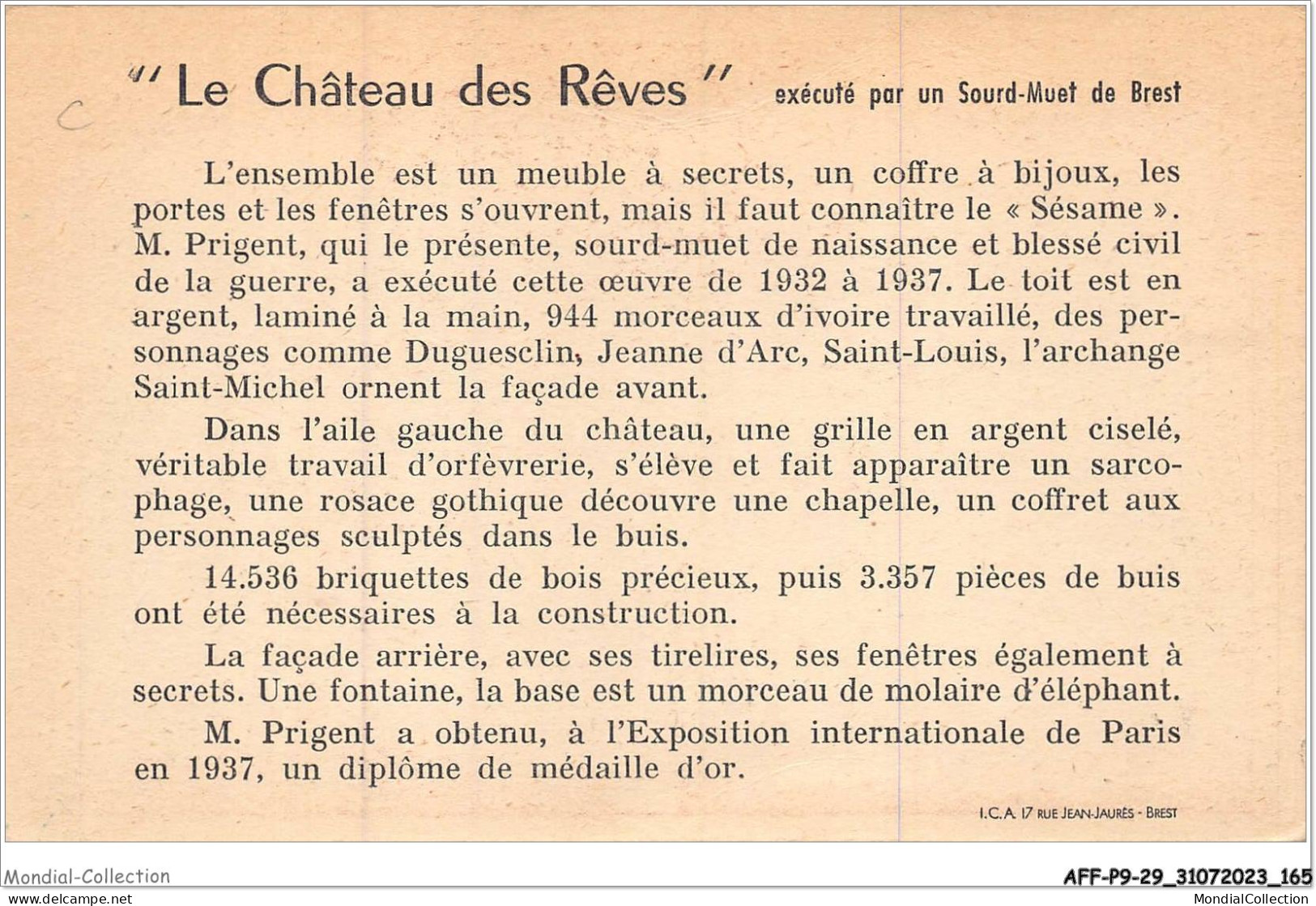 AFFP9-29-0788 - Le Château Des Rêves - Exécuté Par Un Sourd-muet De BREST - Brest