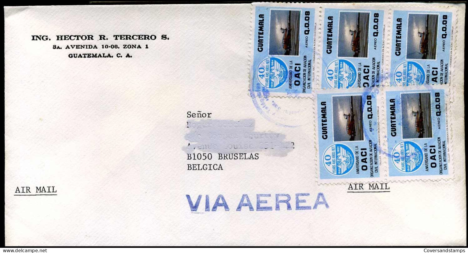 Guatemala - Cover To Brussels, Belgium -- "Ing. Hector R. Tercero, Guatemala" - Guatemala