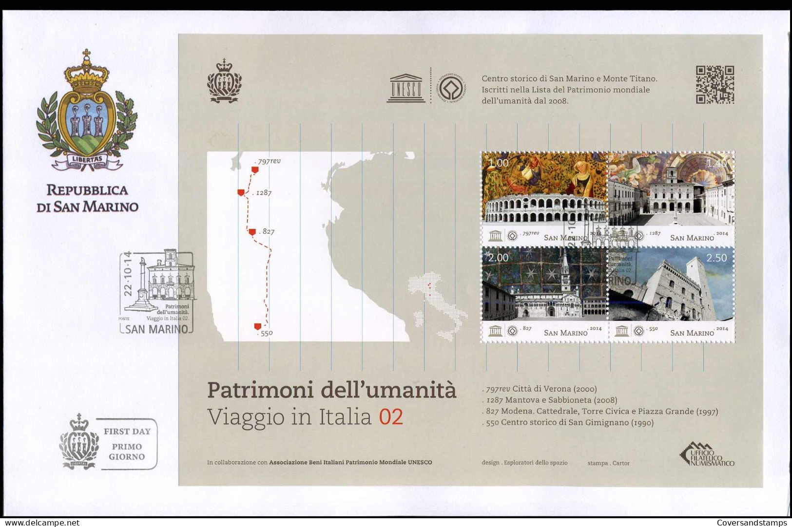 San Marino - FDC 2014 - Patrimoni Dell'umanita, Viaggio In Italia 02 - FDC