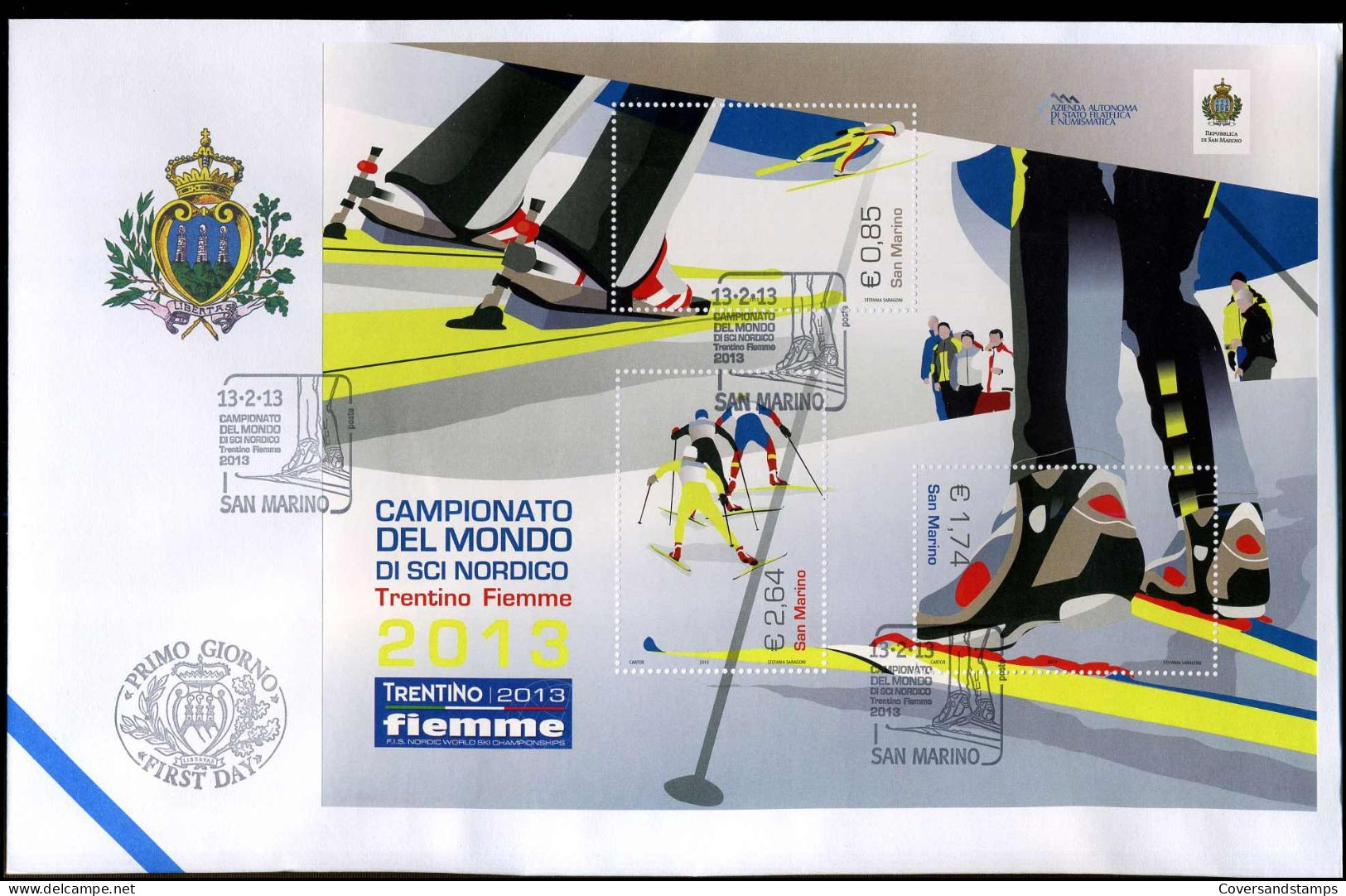 San Marino - FDC 2013 - Campionato Del Mondo Di Sci Nordico, Trentino Fiemme - FDC