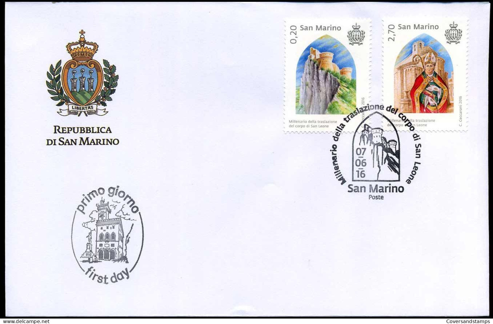 San Marino - FDC 2016 -  Millenario Della Trastazione Del Corpo Di San Leone - FDC