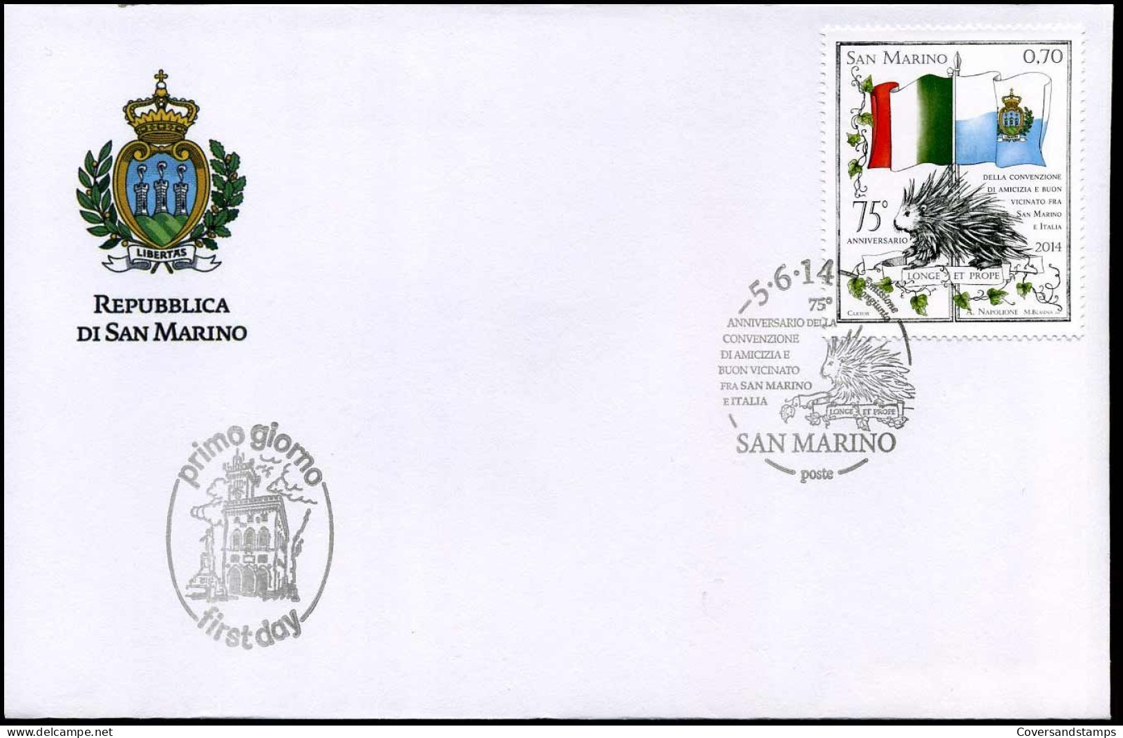 San Marino - FDC 2014 - 75° Anniversario Della Convenzione De Amicizia E Buon Vicinato Fra San Marino E Italia - FDC