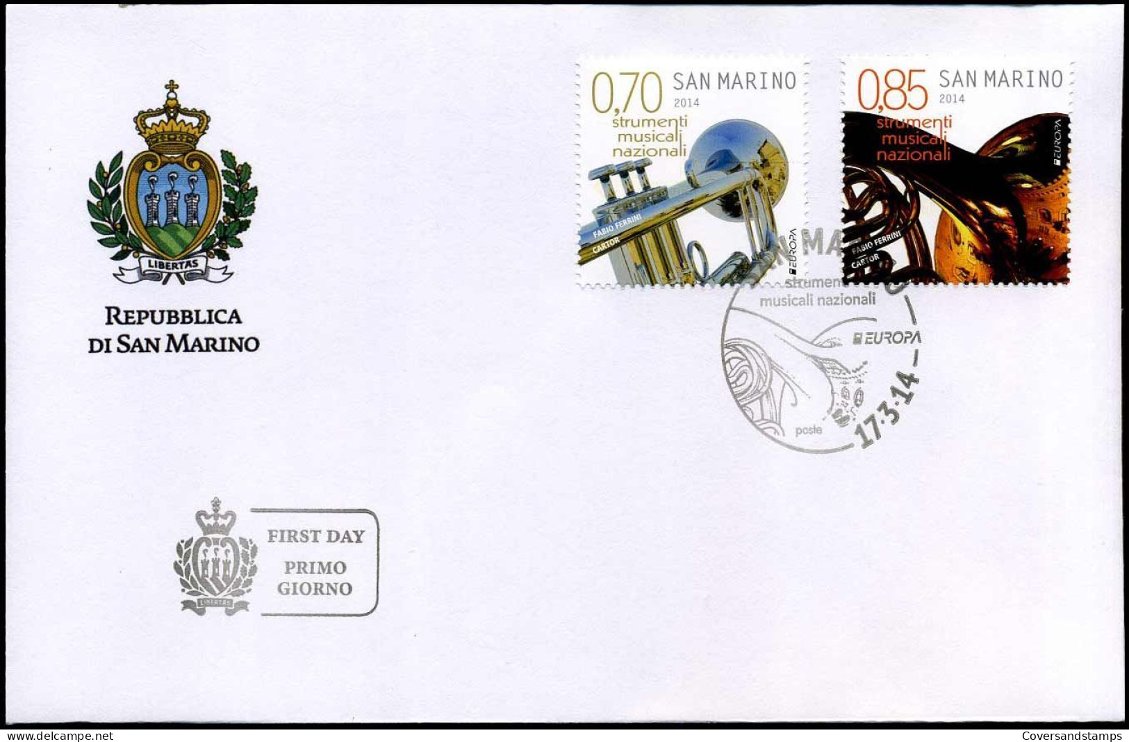 San Marino - FDC 2014 - Europa, Music Instruments - Trumpet And Horn - FDC