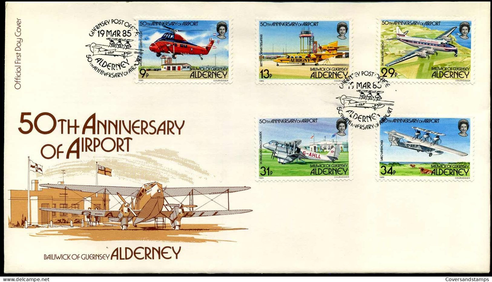 FDC - 50th Anniversary Of Airport  - Planes - Alderney