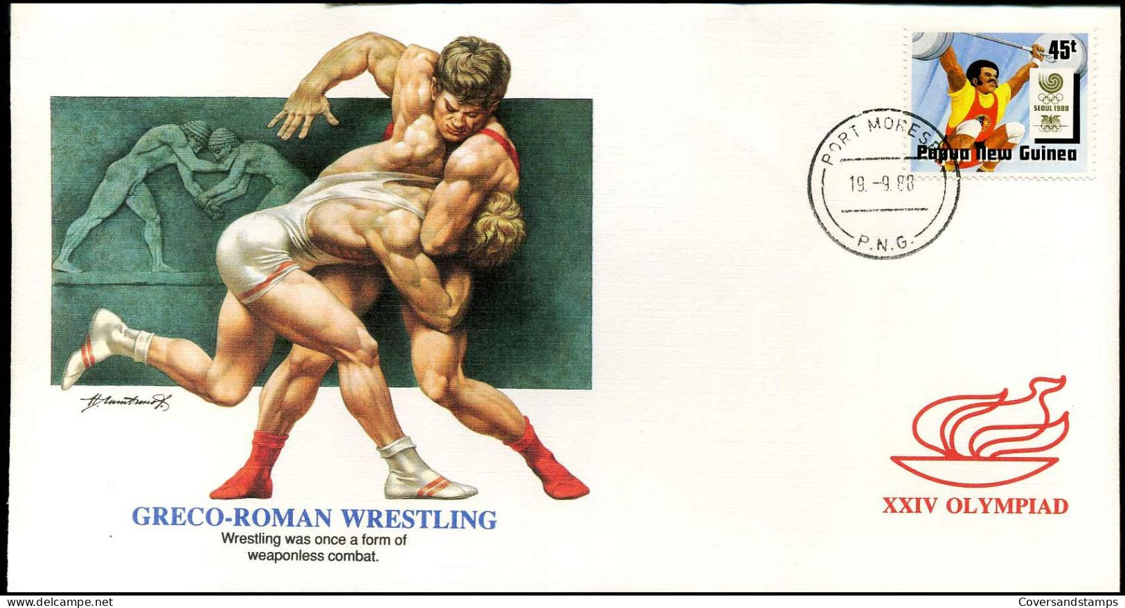 FDC Papua New Guinea - XXIV Olympiad - Greco-Roman Wrestling - Sonstige & Ohne Zuordnung