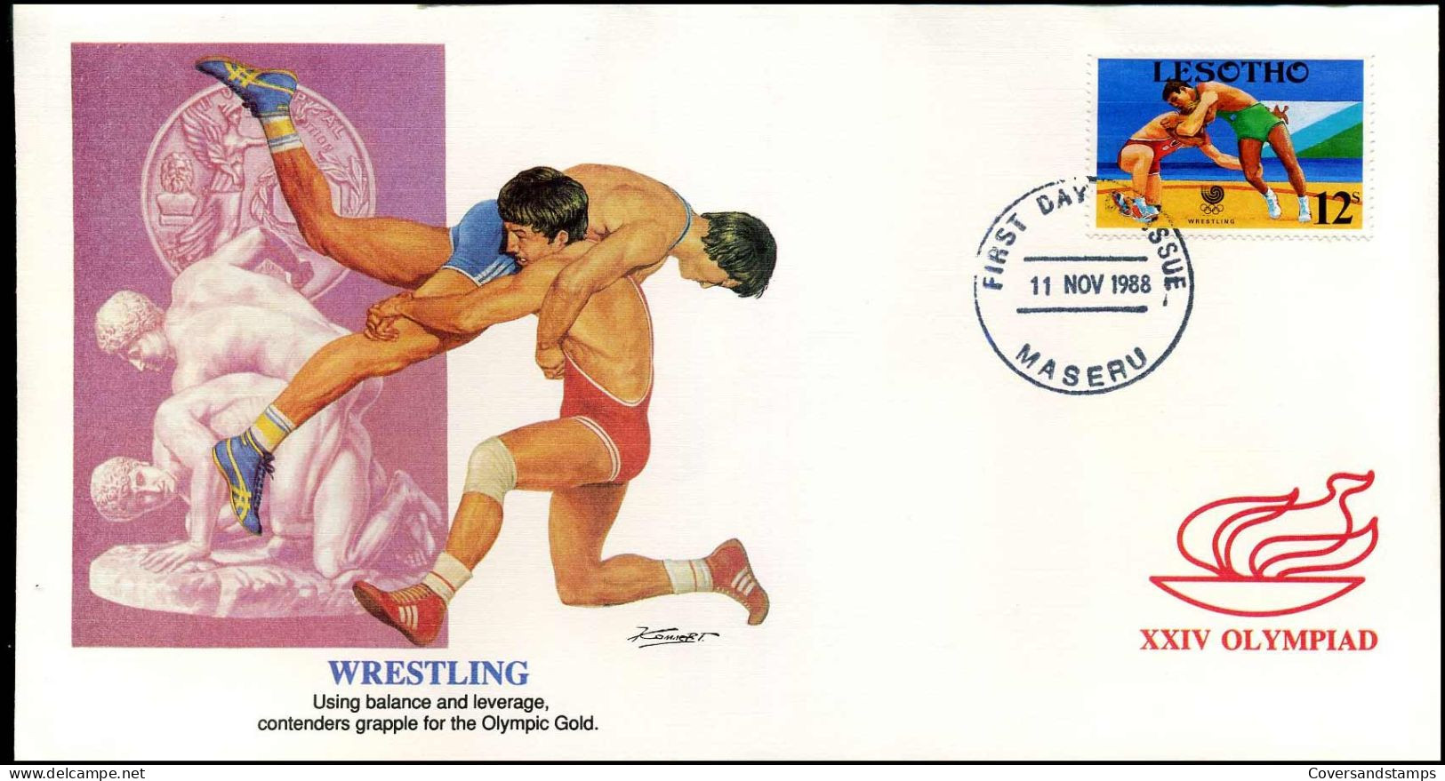 FDC Lesotho - XXIV Olympiad - Wrestling - Other & Unclassified
