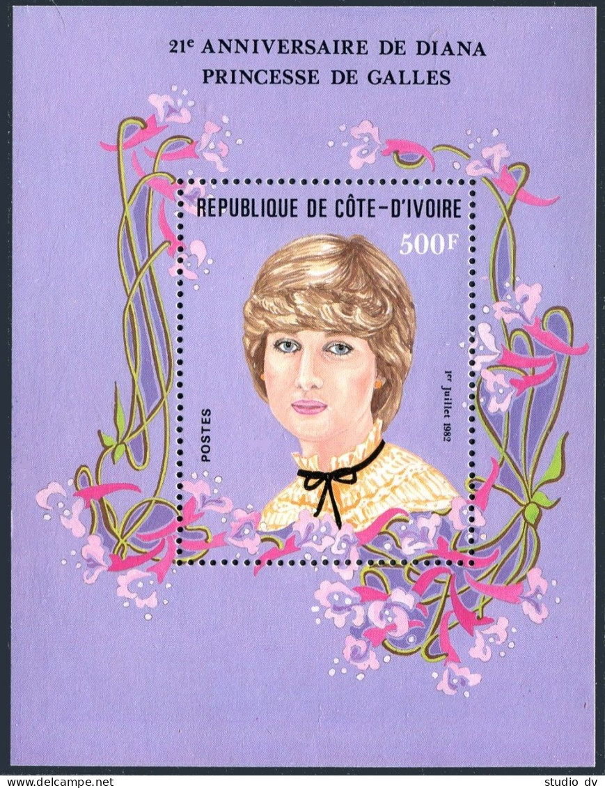 Ivory Coast 628, MNH. Michel 723 Bl. Princess Diana, 21st Birthday, 1982 - Ivoorkust (1960-...)