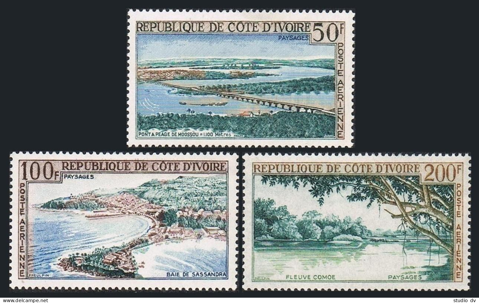 Ivory Coast C22-C24, MNH. Michel 248-249,255. Air Post 1963. Landscapes. Bridge. - Ivory Coast (1960-...)