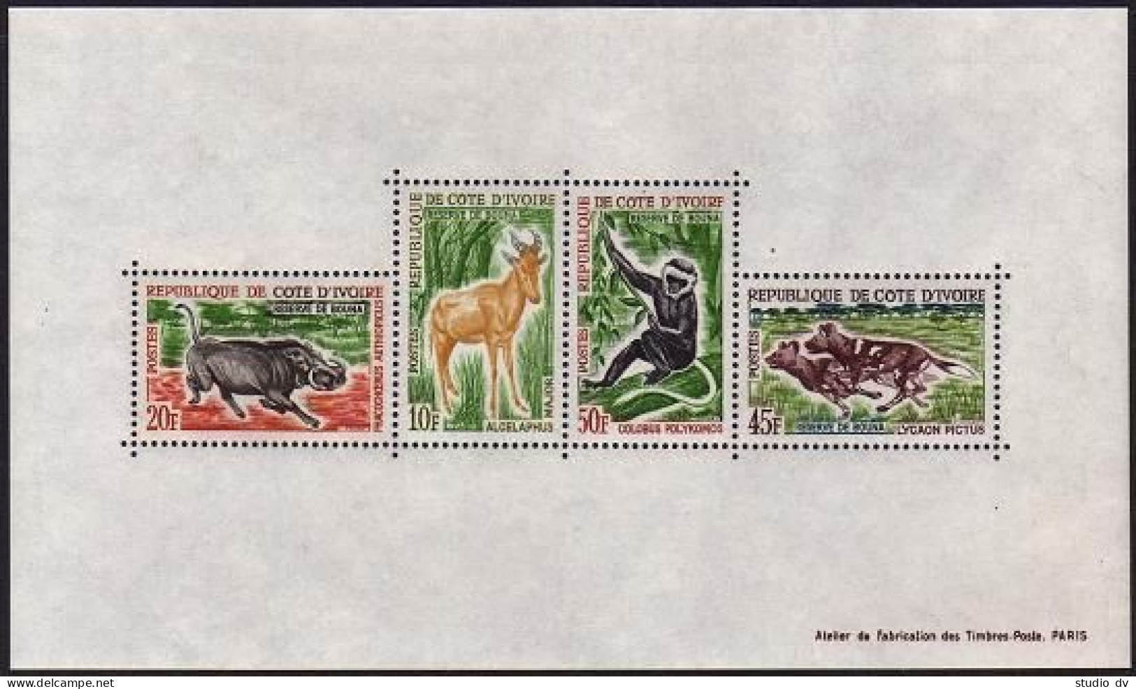 Ivory Coast 210a,hinged. Bouna Reserve,1963.Hartebeest,Wart Hog,Hyenas,Monkey - Ivory Coast (1960-...)
