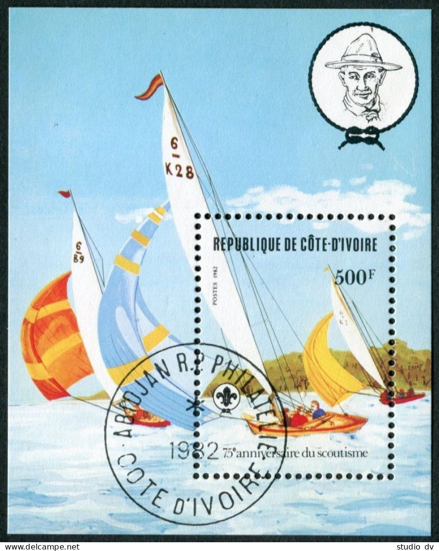 Ivory Coast 635,CTO.Michel 732 Bl.22. Scouting Year 1982,Scout Sailing. - Ivory Coast (1960-...)