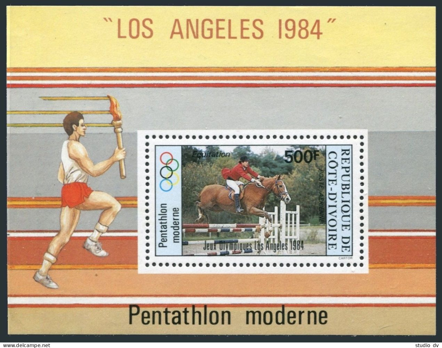 Ivory Coast C81-C85,MNH. Mi 812-815,Bl.26. Olympics Los Angeles-1984. Equestrian - Ivory Coast (1960-...)