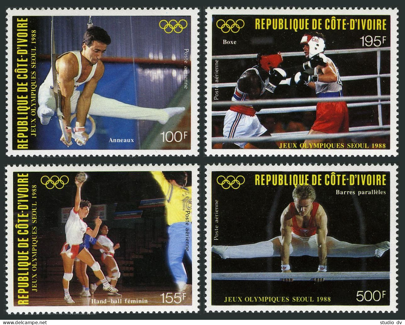 Ivory Coast C115-C118, C119, MNH. Mi 970-974. Olympics Seoul-1988. Gymnastics. - Côte D'Ivoire (1960-...)