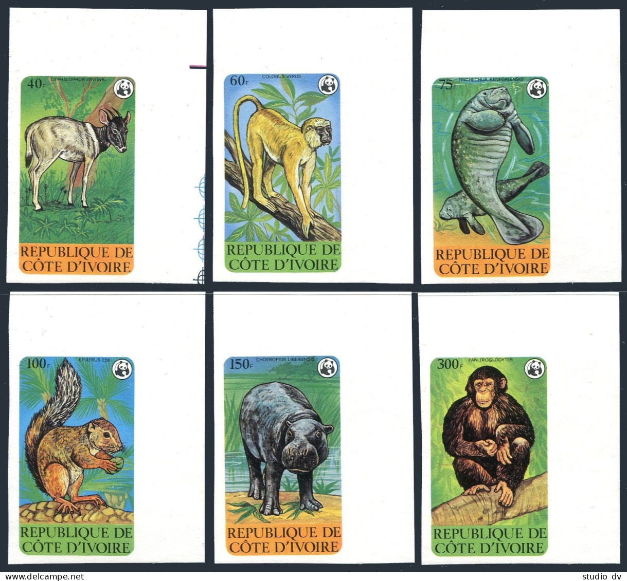 Ivory Coast 528-533 Imperf,MNH.Mi 620B-625B. WWF 1979.Duker,Monkey,Manatees,Ebii - Ivory Coast (1960-...)