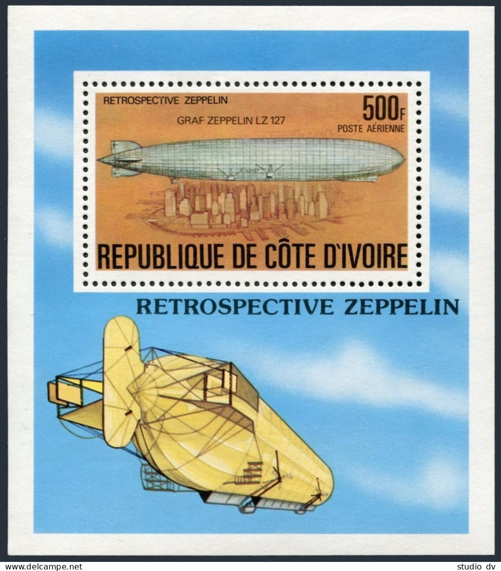 Ivory Coast C63 Isheet,MNH.Michel Bl.8. Zeppelin,1977.Graf Zeppelin LZ 127. - Ivory Coast (1960-...)