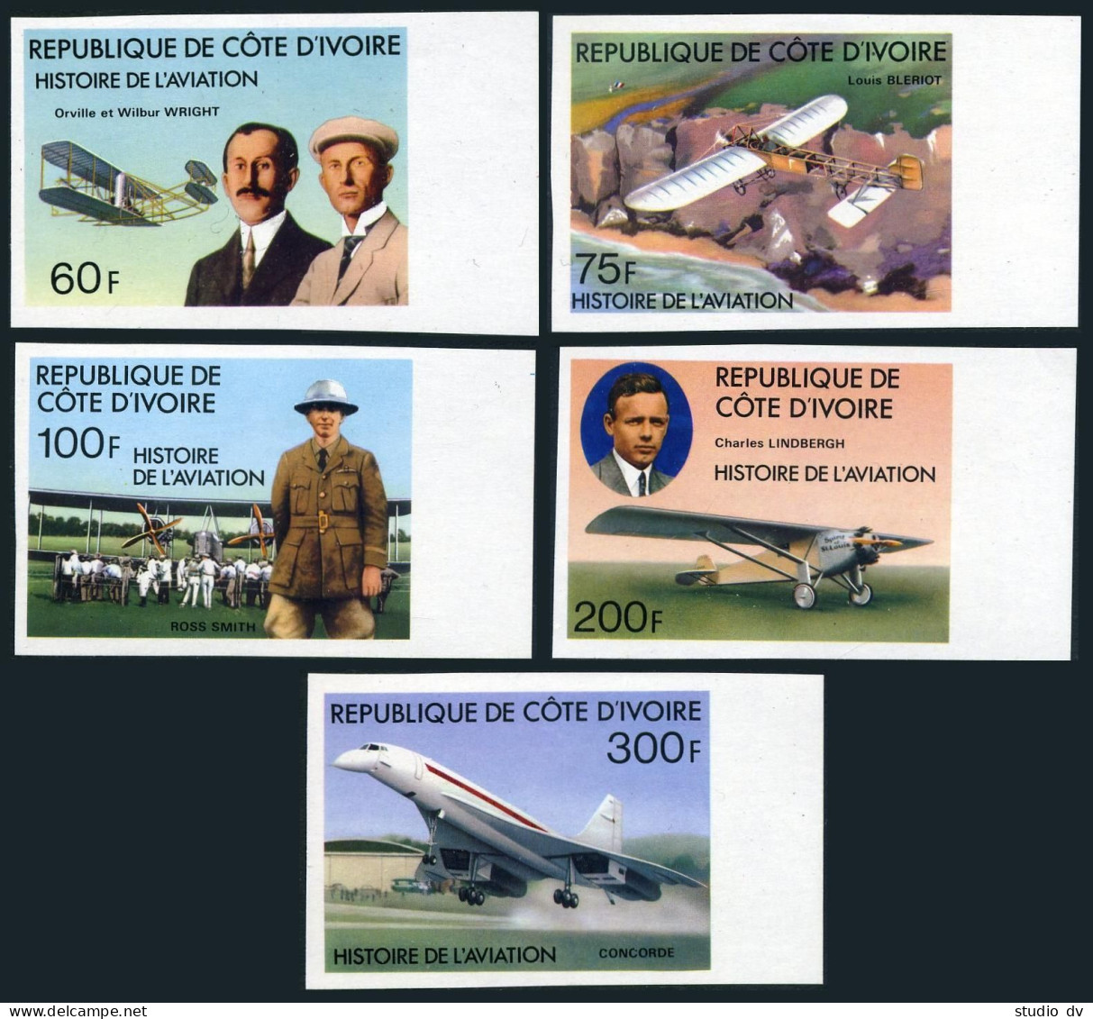 Ivory Coast 434-438,439 Imperf,MNH. Charles Lindbergh Solo Flight,1977. - Ivory Coast (1960-...)