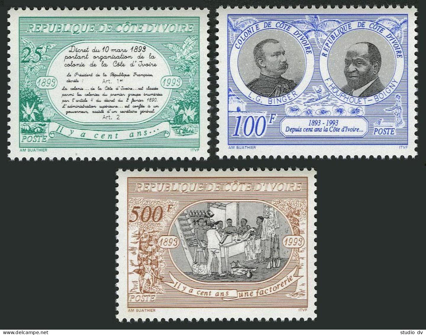 Ivory Coast 939-941,MNH.Michel 1090-1100. Ivory Coast Colony,centenary,1993. - Ivory Coast (1960-...)