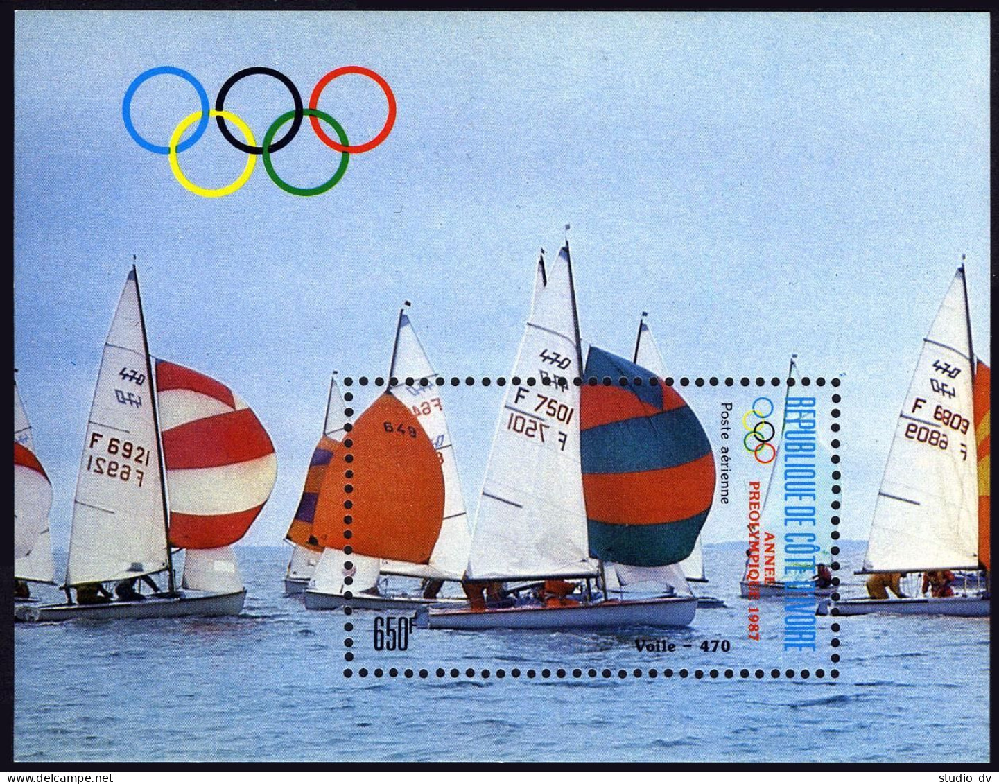 Ivory Coast C110-C113,C114,MNH.Mi 950-953,Bl.29. Olympics Seoul-1988.Sailing. - Ivory Coast (1960-...)