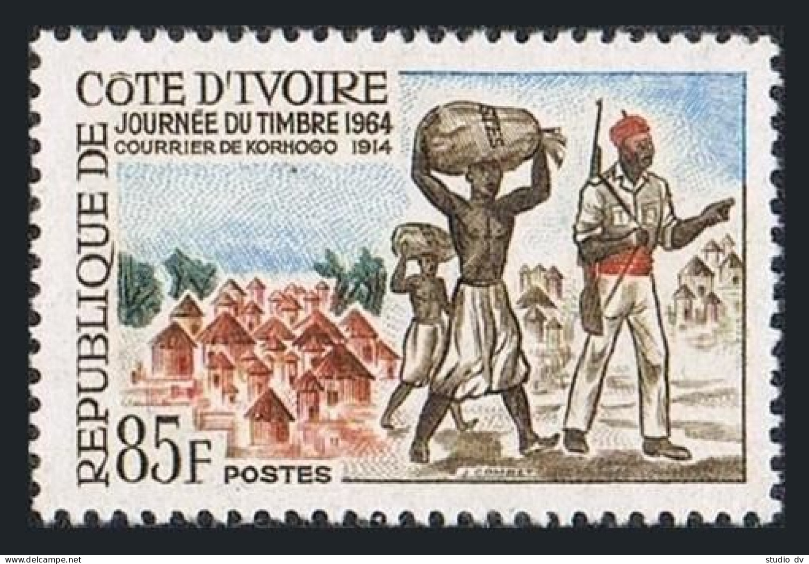 Ivory Coast 222, MNH. Michel 276. Stamp Day 1964. Korhogo Mail Carriers, Guard. - Ivory Coast (1960-...)