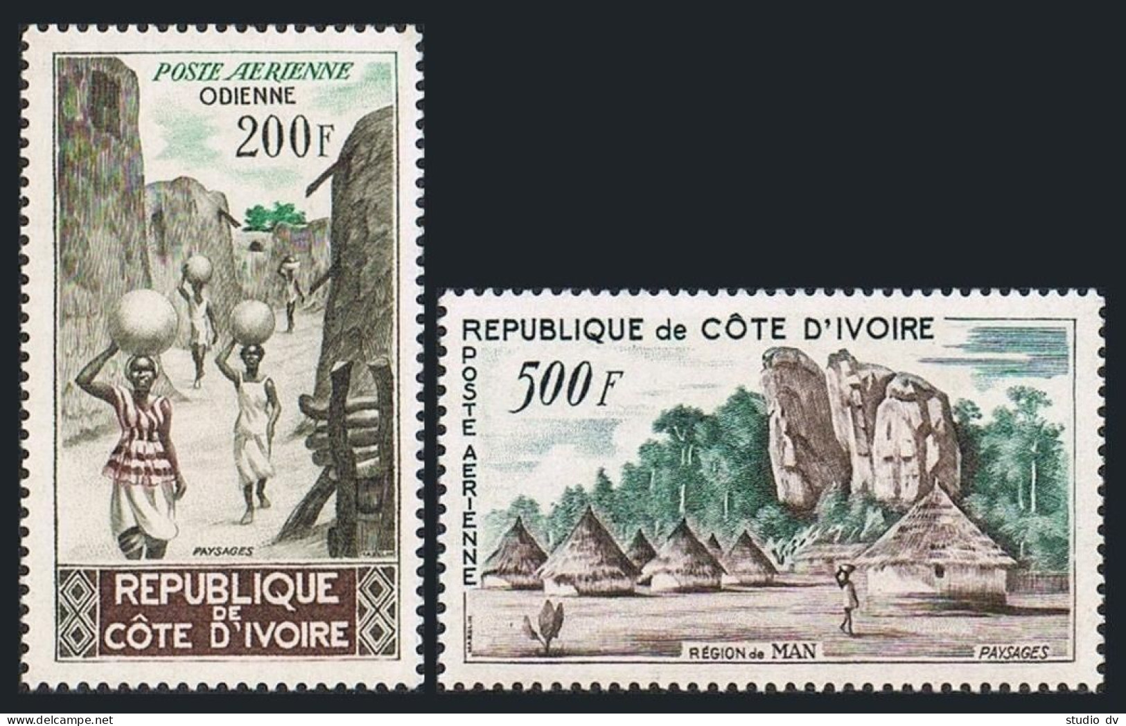 Ivory Coast C19-C20,hinged.Mi 241-242. Street,Odienne;Village,Main Region,1962. - Ivory Coast (1960-...)