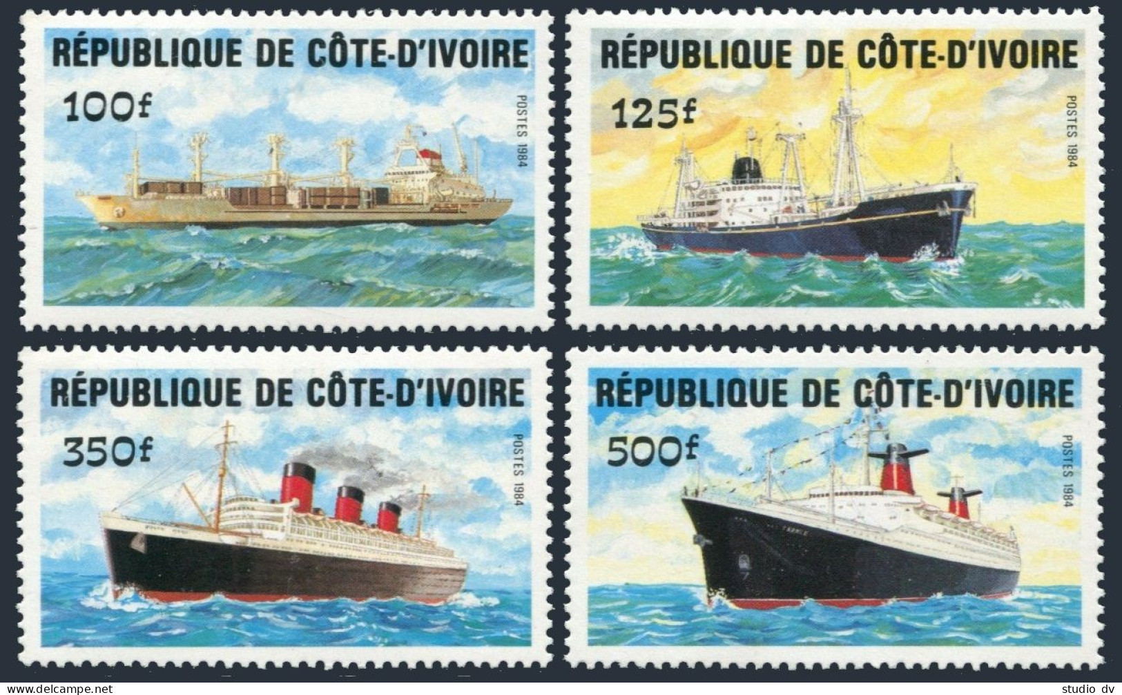 Ivory Coast 723 Ships Set Of 4,MNH.Michel 830-833. Merchant,passenger Ships,1984 - Côte D'Ivoire (1960-...)