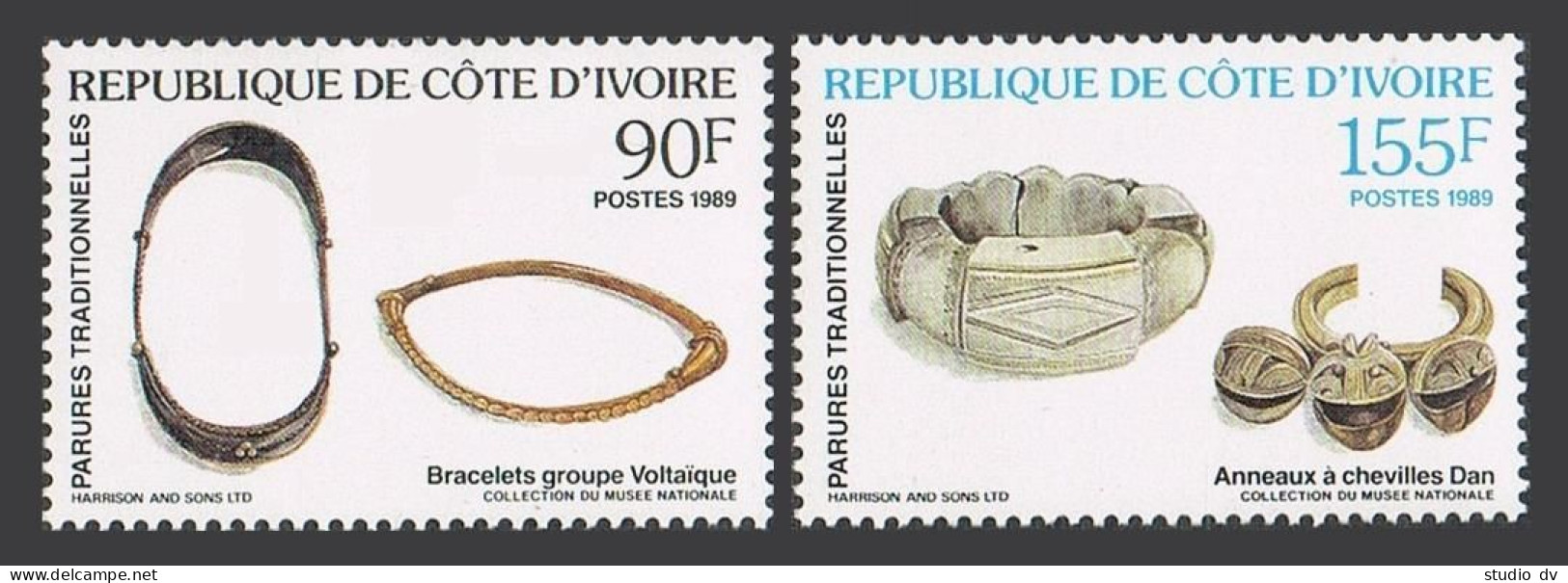 Ivory Coast 869-870, MNH. Michel 989-990. Jewelry From The National Museum,1989. - Ivory Coast (1960-...)