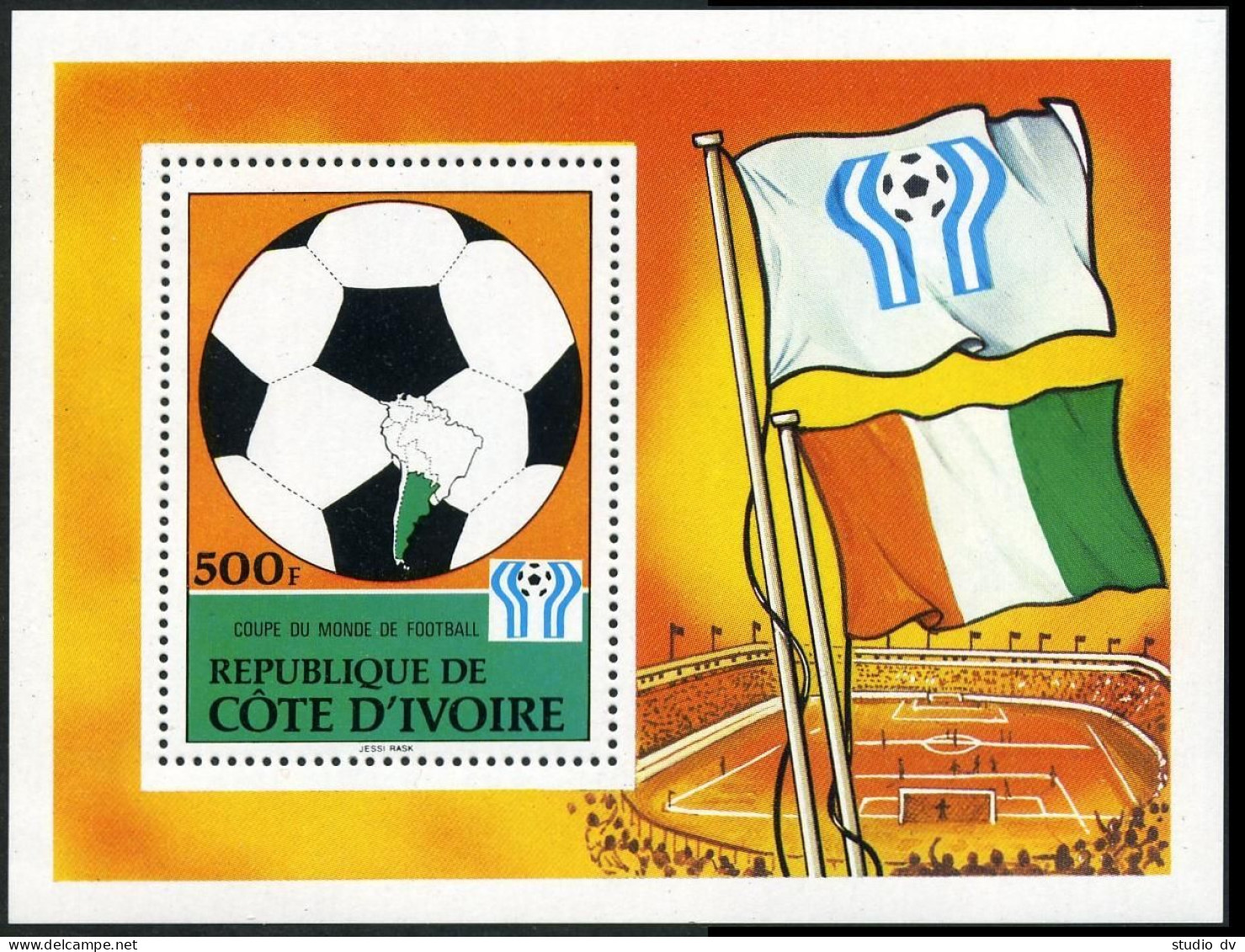 Ivory Coast 466-470,471,MNH.Mi 552-556,Bl.12. World Soccer Cup Argentina-1978. - Ivory Coast (1960-...)