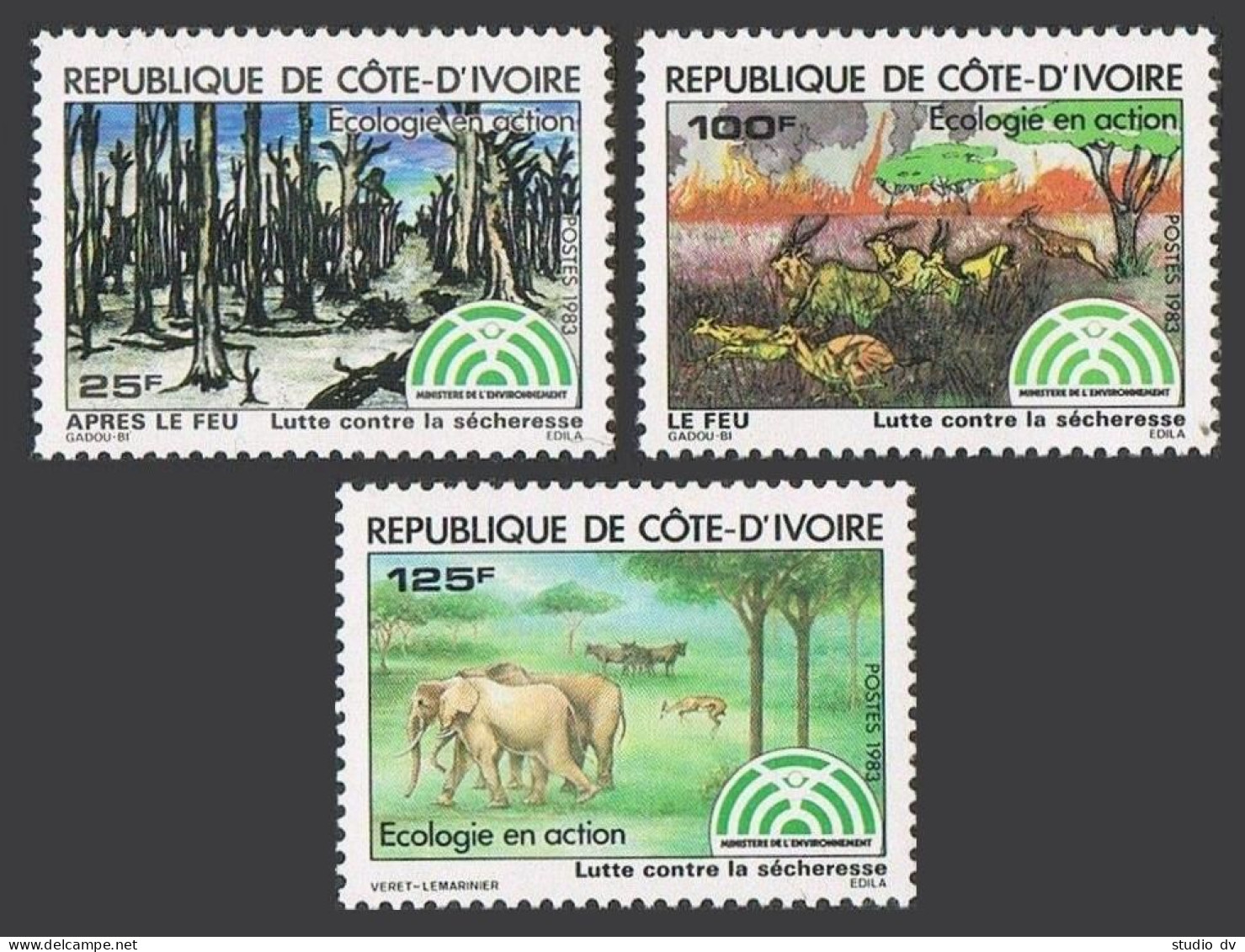 Ivory Coast 694-696, MNH. Mi 792-794. Ecology In Auction, 1983. Forest, Animals. - Ivory Coast (1960-...)
