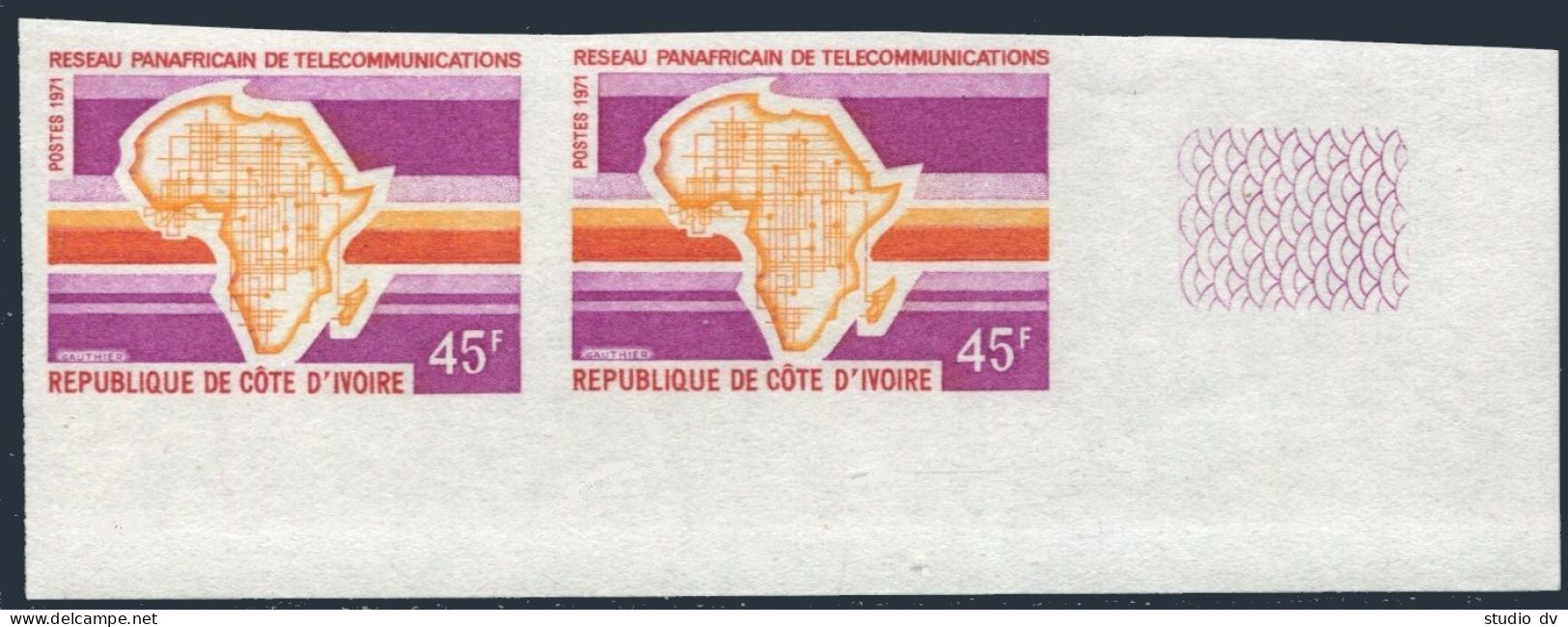 Ivory Coast 317 Imperf Pair, MNH. Mi 385. Pan-African Telecommunications, 1971. - Ivory Coast (1960-...)