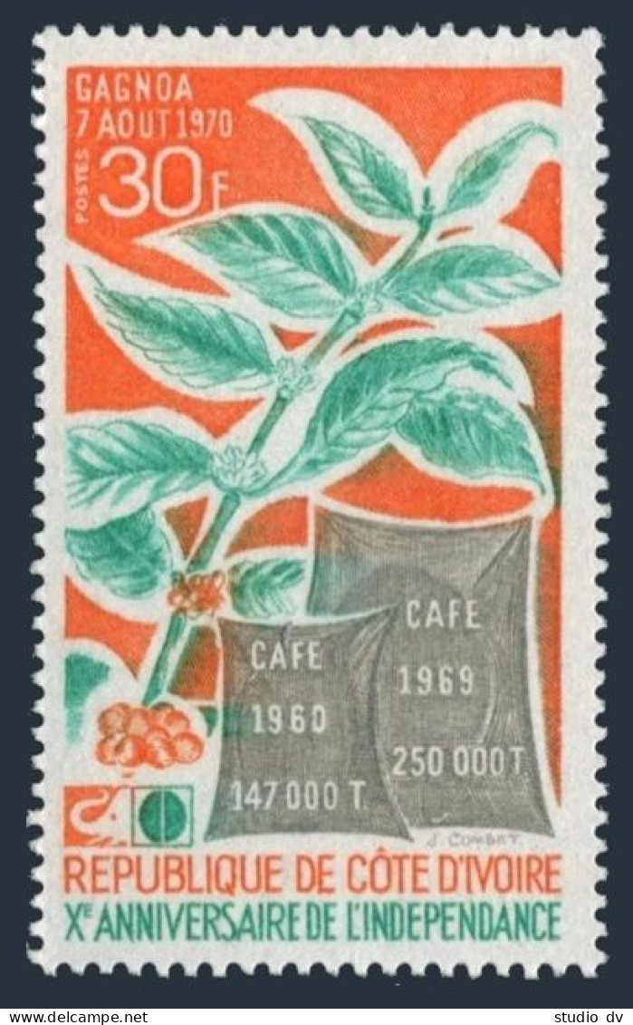 Ivory Coast 297, MNH. Independence-10, 1970. Coffee Branch, Increased Production - Ivory Coast (1960-...)