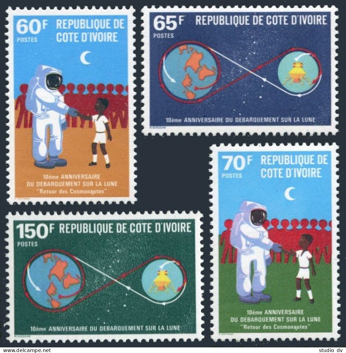 Ivory Coast 542-545,MNH.Michel 602-605. Apollo 11 Moon Landing,10th Ann.1979. - Côte D'Ivoire (1960-...)