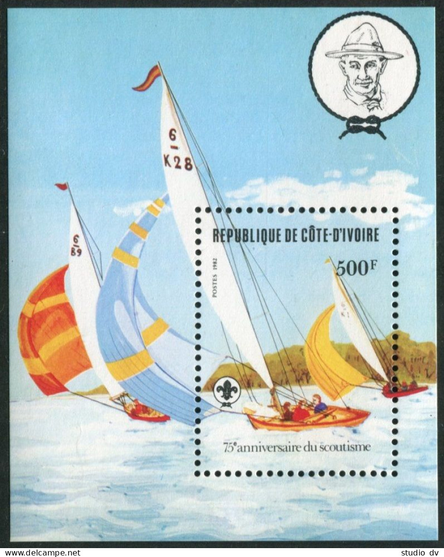 Ivory Coast 631-634,635,MNH.Michel 728-731,Bl.22. Scouting Year 1982.Sailing. - Ivory Coast (1960-...)
