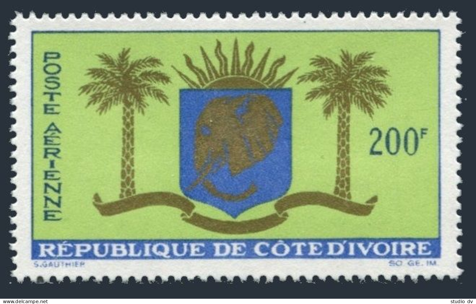 Ivory Coast C28,MNH.Michel 268. Arms Of Republic,1964.Elephant Head,Palms. - Ivory Coast (1960-...)