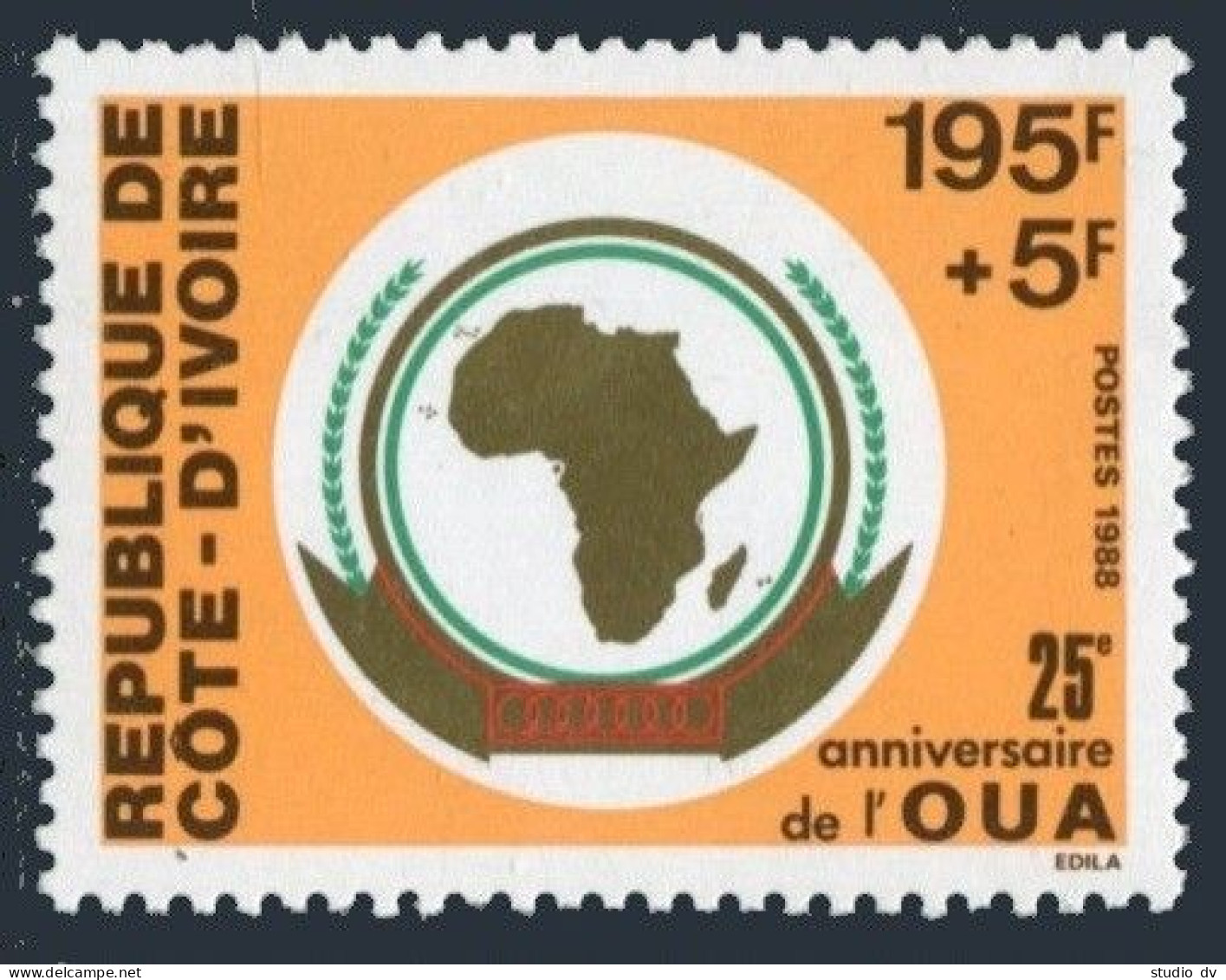 Ivory Coast B18,MNH.Michel 982. Organization Of African Unity OAU,25th Ann.1988. - Côte D'Ivoire (1960-...)