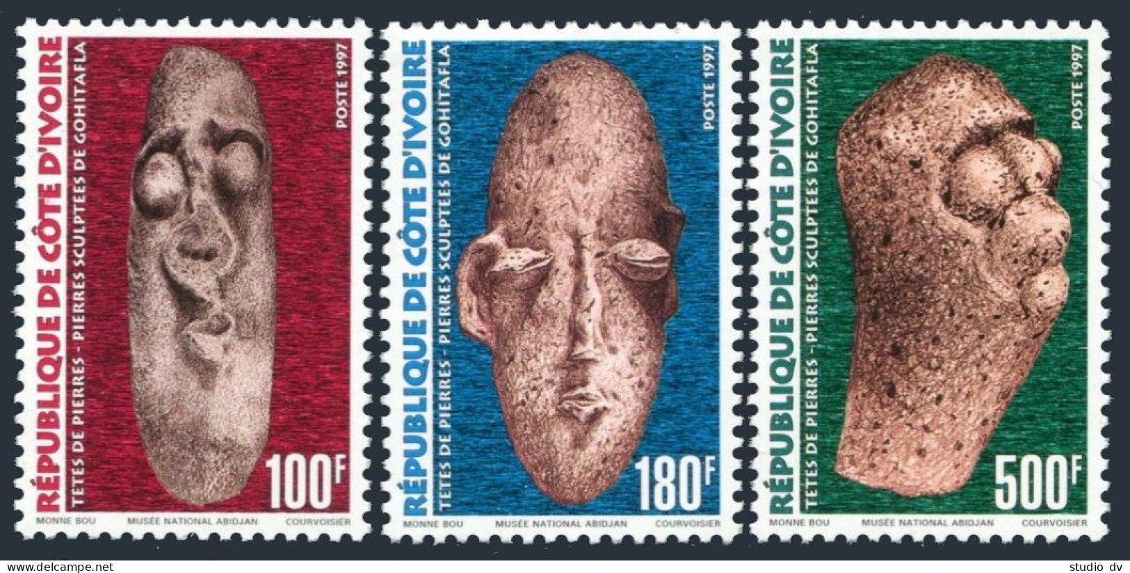 Ivory Coast 1006-1008, MNH. Stone Heads Of Gohitafla, 1997. - Ivory Coast (1960-...)