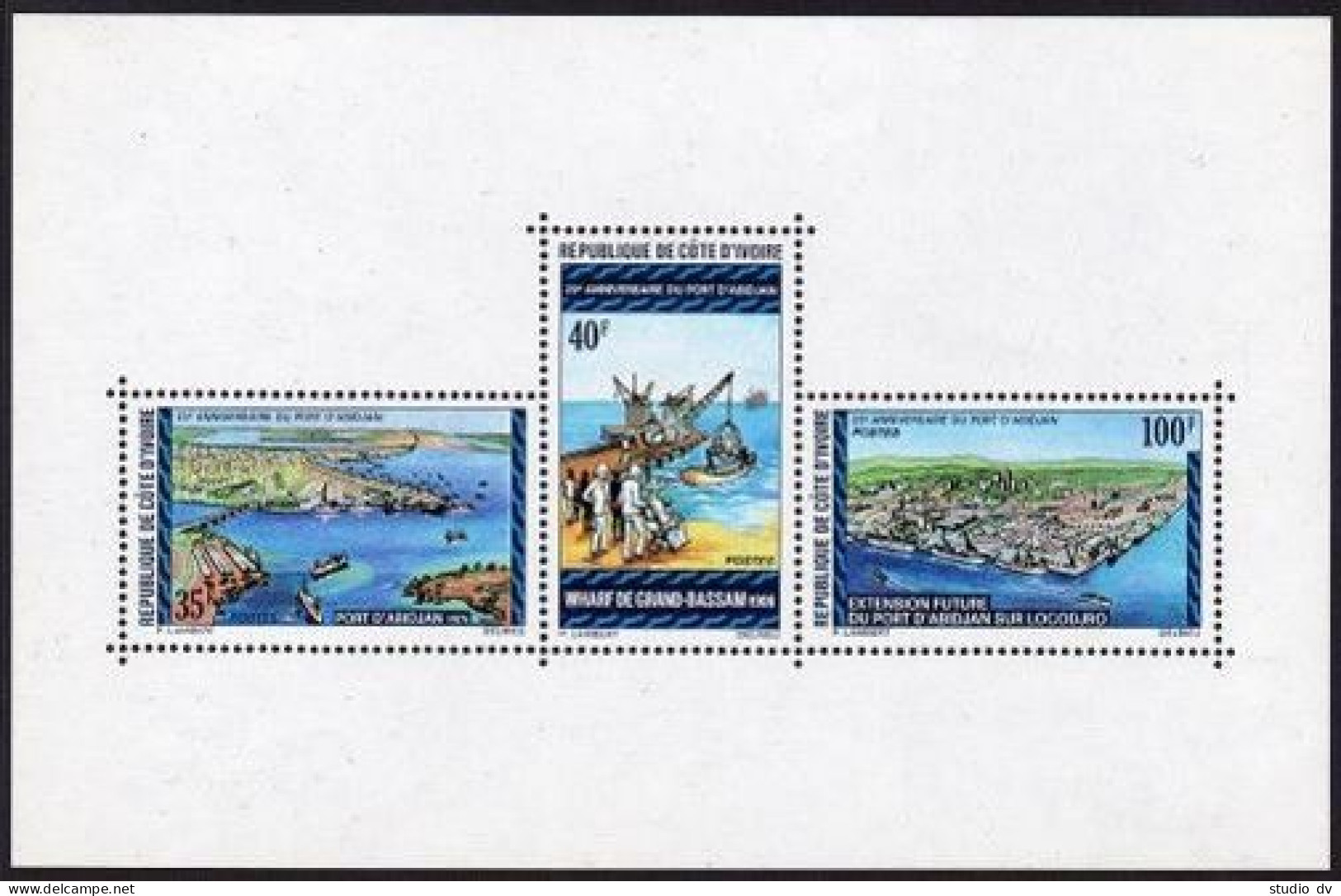 Ivory Coast 399 Ac,MNH.Michel 473-475 Bl.5. Abidjan Harbor,Grand Bassam Wharf, - Costa D'Avorio (1960-...)