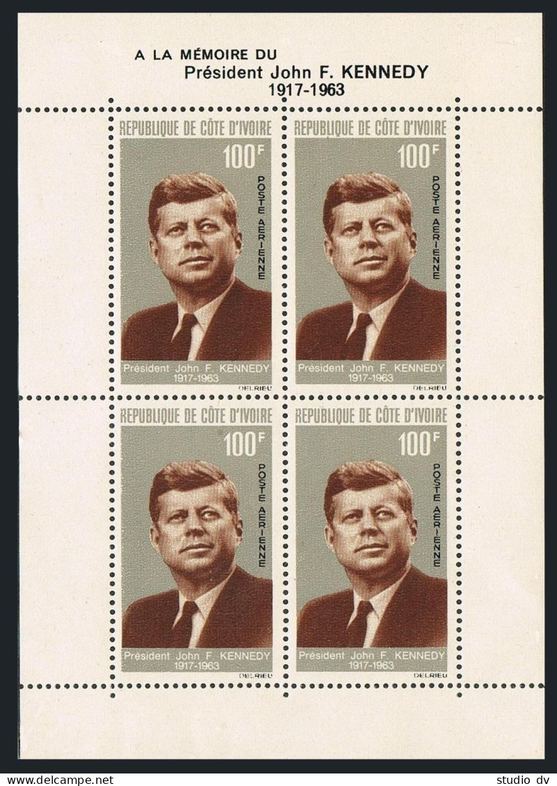 Ivory Coast C29a Sheet, MNH. Michel Bl.3. President John F. Kennedy, 1964. - Ivory Coast (1960-...)
